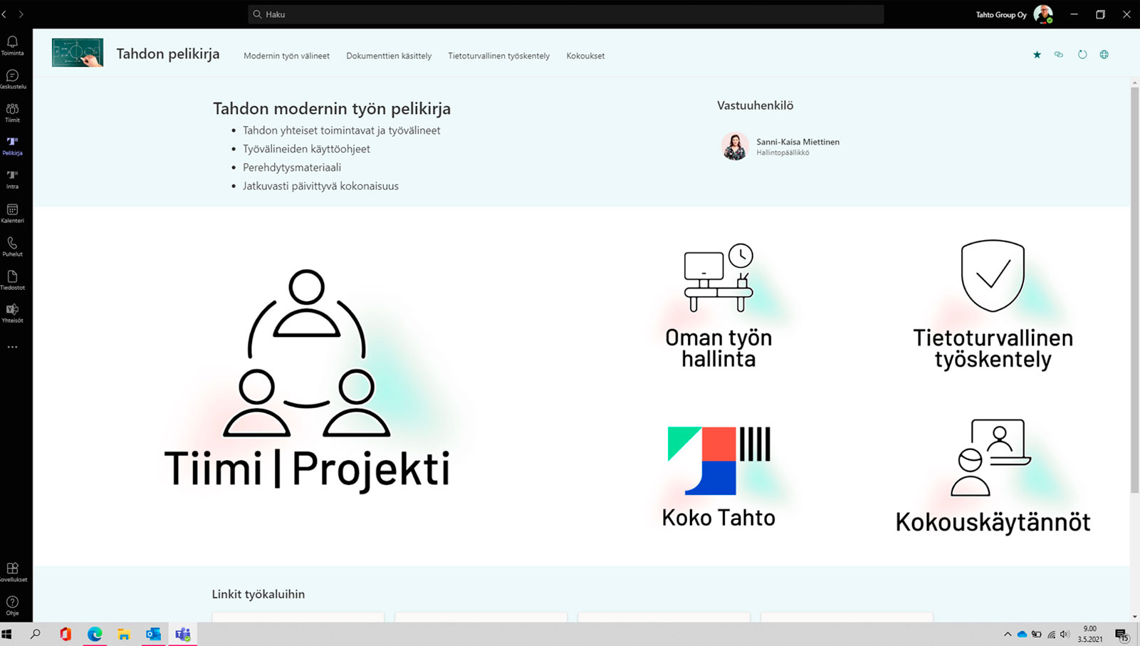 SharePoint-pelikirjan etusivu